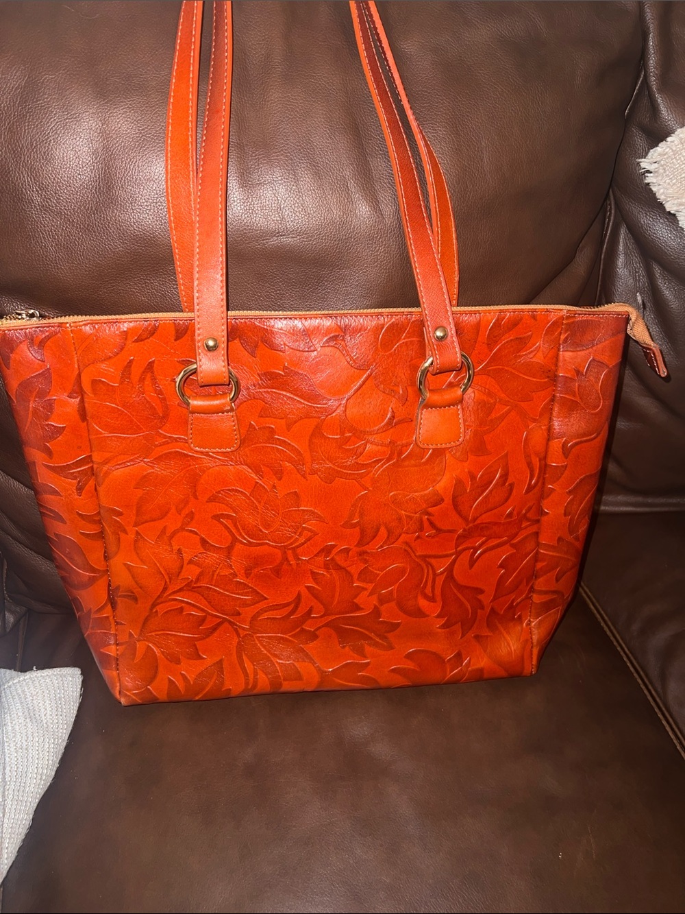 Valentina Italian Floral Embossed Leather Shoulder Tote Bag